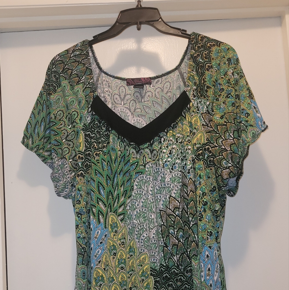 L.A. Blues Green and Blue Patterned Blouse
